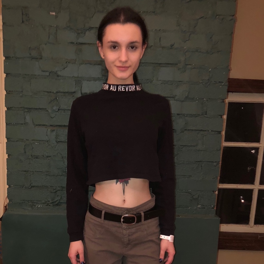 Forever 21 Black “Au Revoir” Cropped Sweater